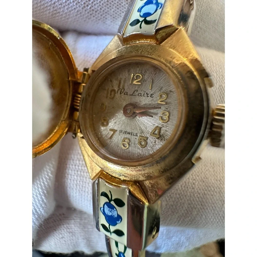 Vintage VaLaire Women's Mechanical Watch Swiss Gold Tone Floral Art Deco Style